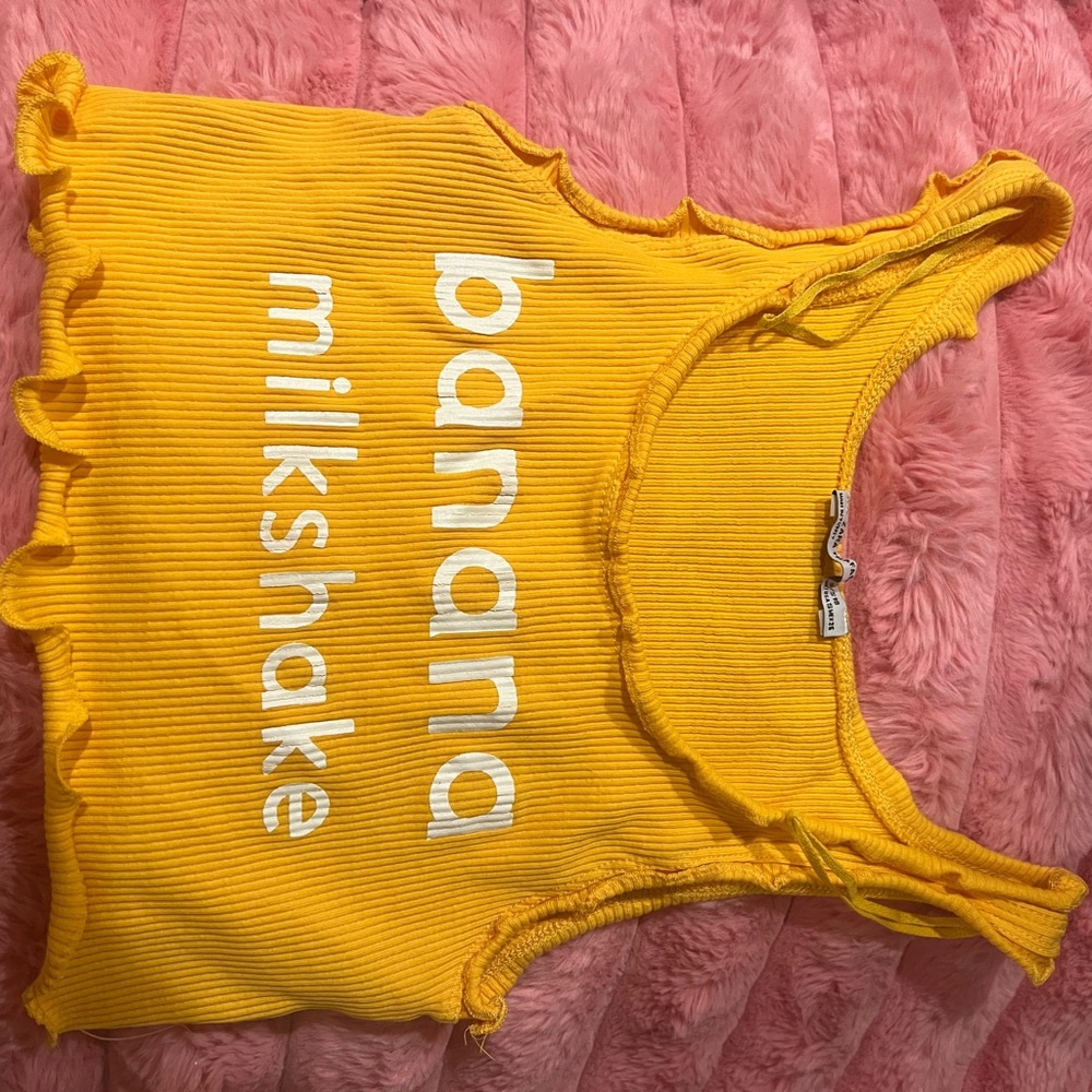 Zara Yellow Ribbed 'banana milkshake' Crop Tank
